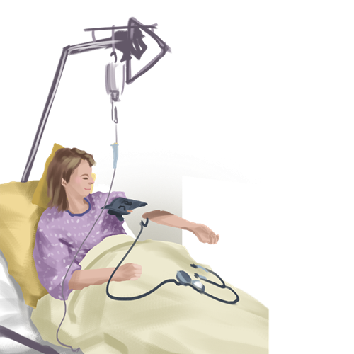 Paciente hospitalizada recibiendo tratamiento intravenoso y monitoreo de signos vitales, un enfoque común en el manejo de casos graves de influenza. La atención médica temprana y el soporte adecuado pueden reducir las complicaciones asociadas a la infección.