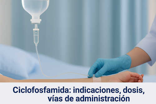 Infusión intravenosa de ciclofosfamida en ambiente hospitalario, con técnica aséptica y monitoreo médico continuo para garantizar seguridad y eficacia terapéutica.